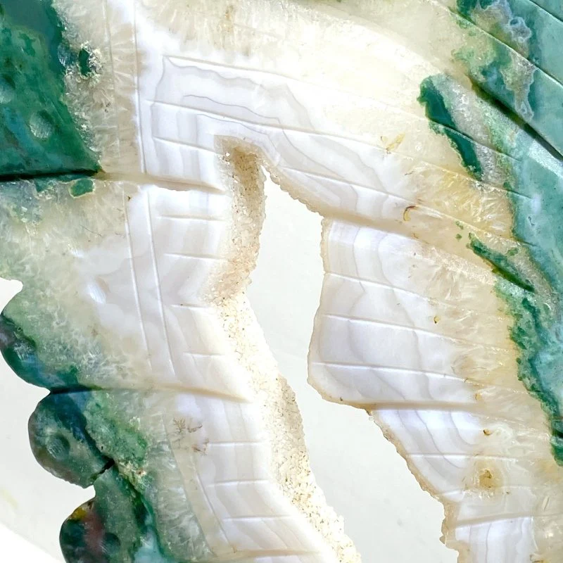 Very Large Geode Druzy Moss Agate Butterfly Wing Carving With Stand - Image 5