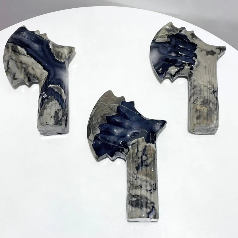 3 Pieces Large Volcanic Agate Ax Carving(UV-Reactive)