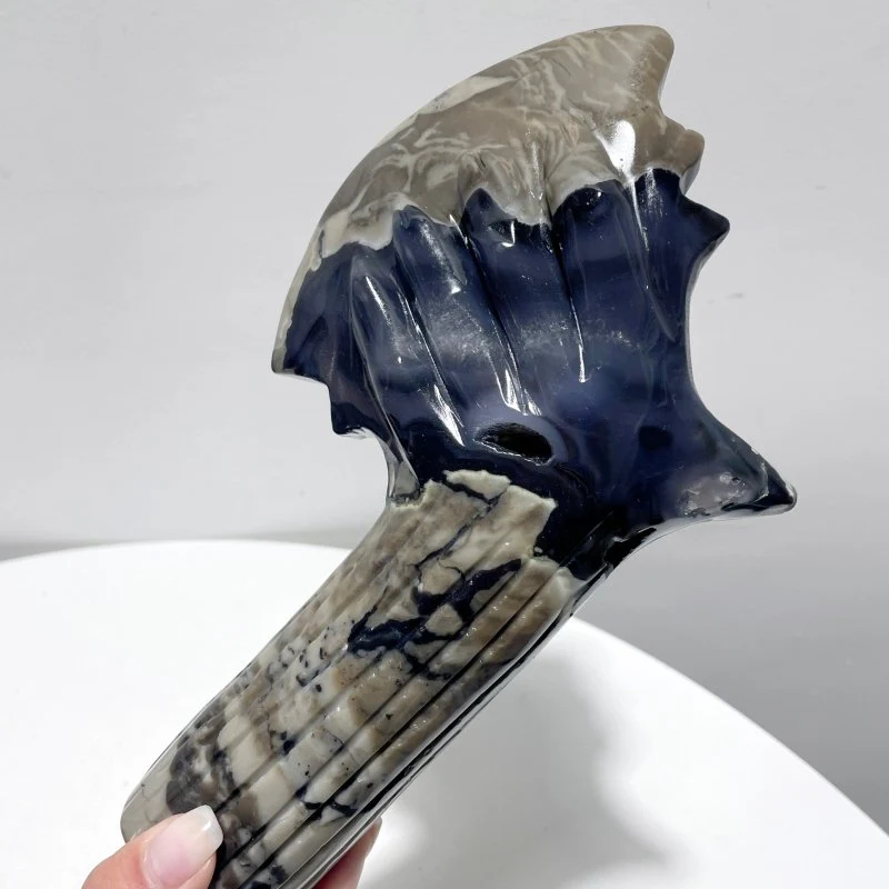 3 Pieces Large Volcanic Agate Ax Carving(UV-Reactive) - Image 3