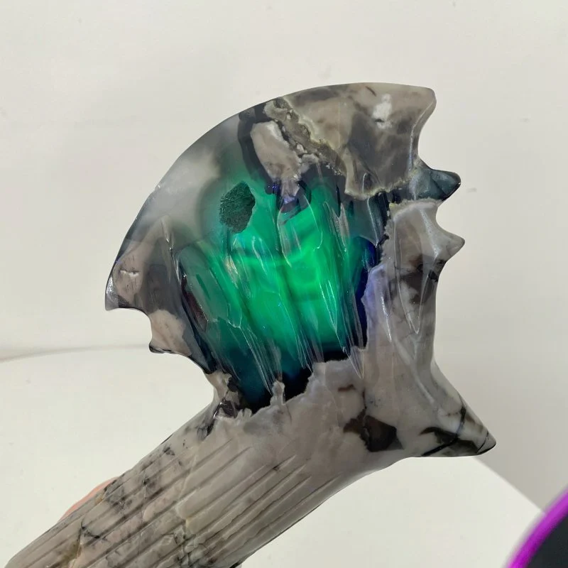 3 Pieces Large Volcanic Agate Ax Carving(UV-Reactive) - Image 4