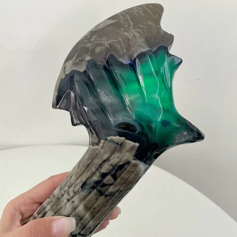 3 Pieces Large Volcanic Agate Ax Carving(UV-Reactive) - Image 6
