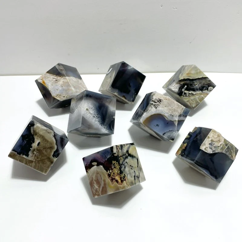 8 Pieces Volcanic Agate Standable Cube (UV-Reactive)