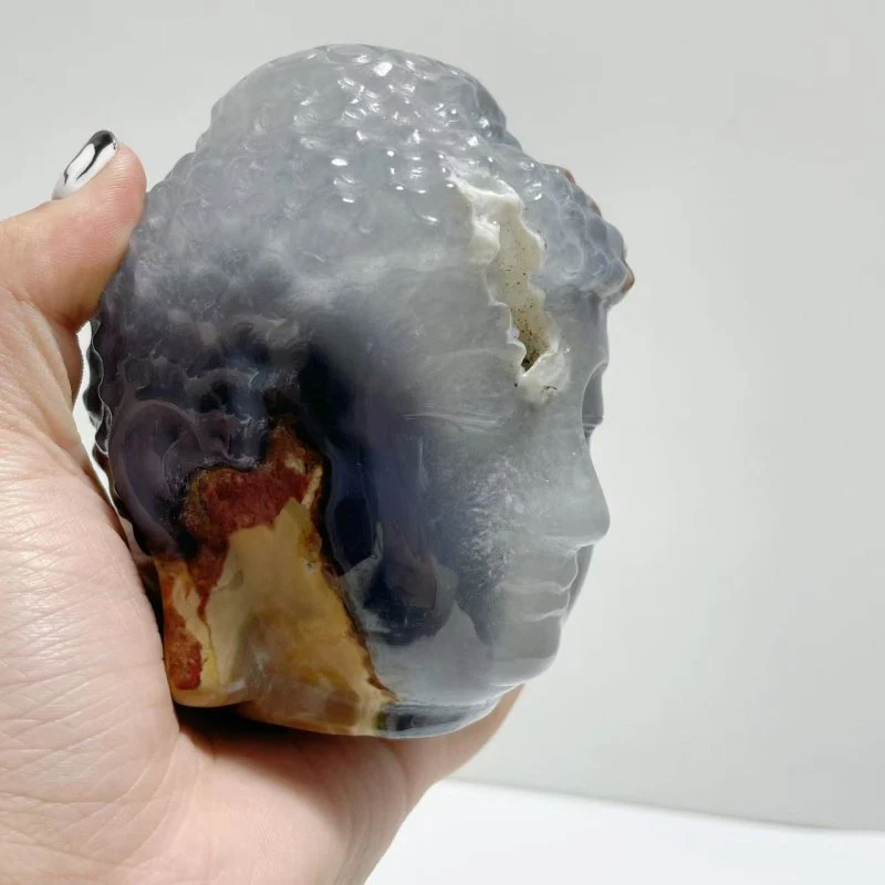 3 Pieces Volcano Agate Buddha Head Carving(UV-Reactive) - Image 3