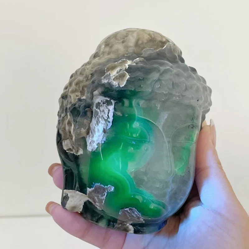 3 Pieces Volcano Agate Buddha Head Carving(UV-Reactive) - Image 4