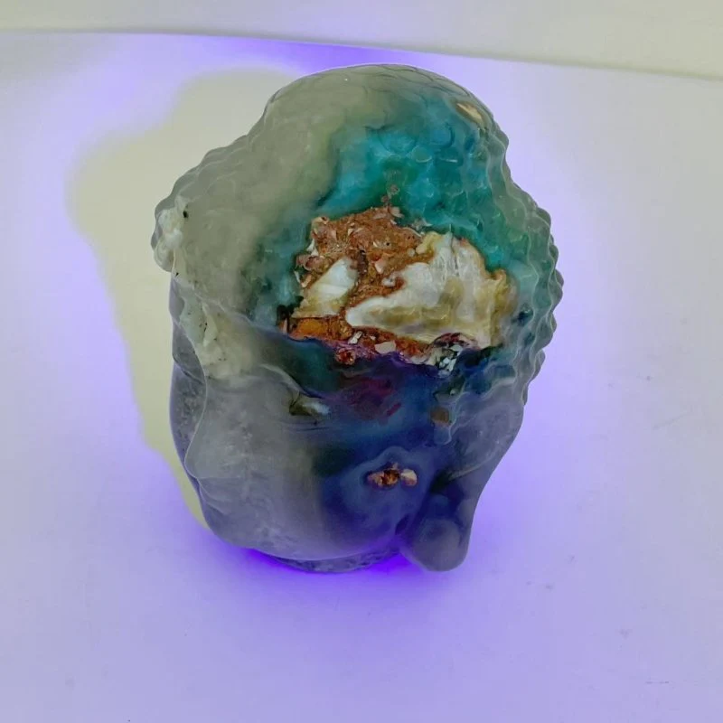 3 Pieces Volcano Agate Buddha Head Carving(UV-Reactive) - Image 5