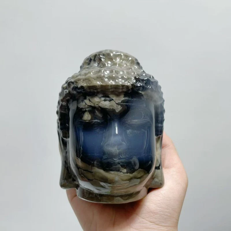 3 Pieces Volcano Agate Buddha Head Carving(UV-Reactive) - Image 6