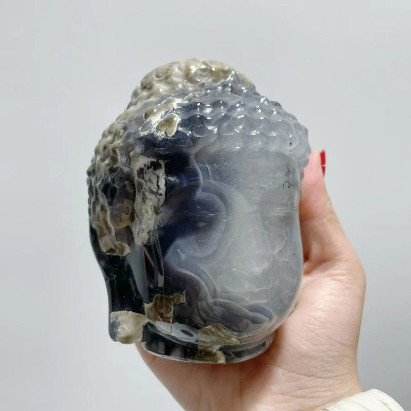 3 Pieces Volcano Agate Buddha Head Carving(UV-Reactive) - Image 7
