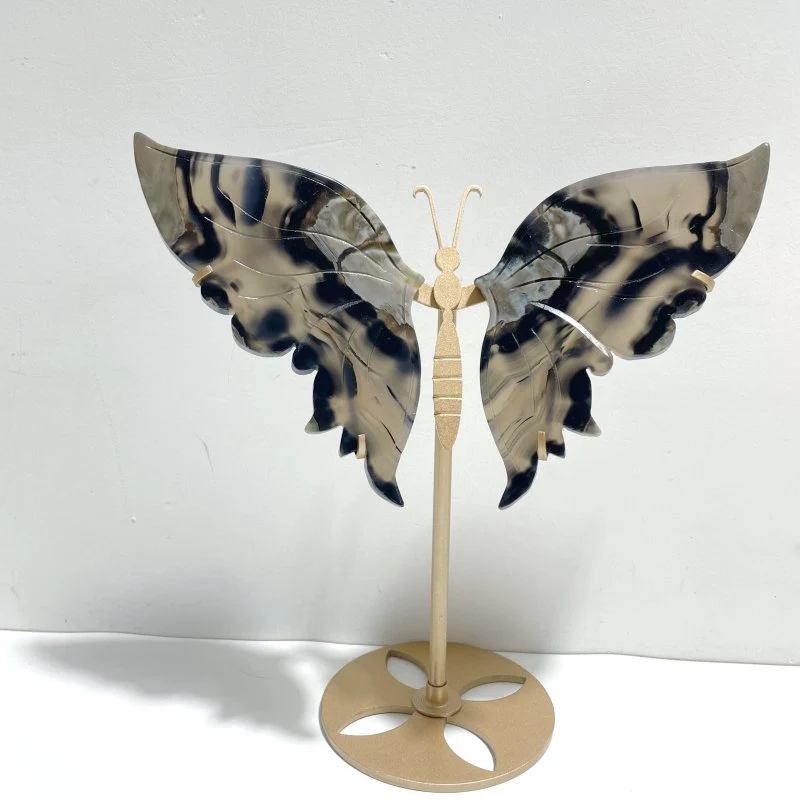 3 Pairs Volcano Agate Butterfly Wing Carving With Stand (UV Reactive) - Image 2