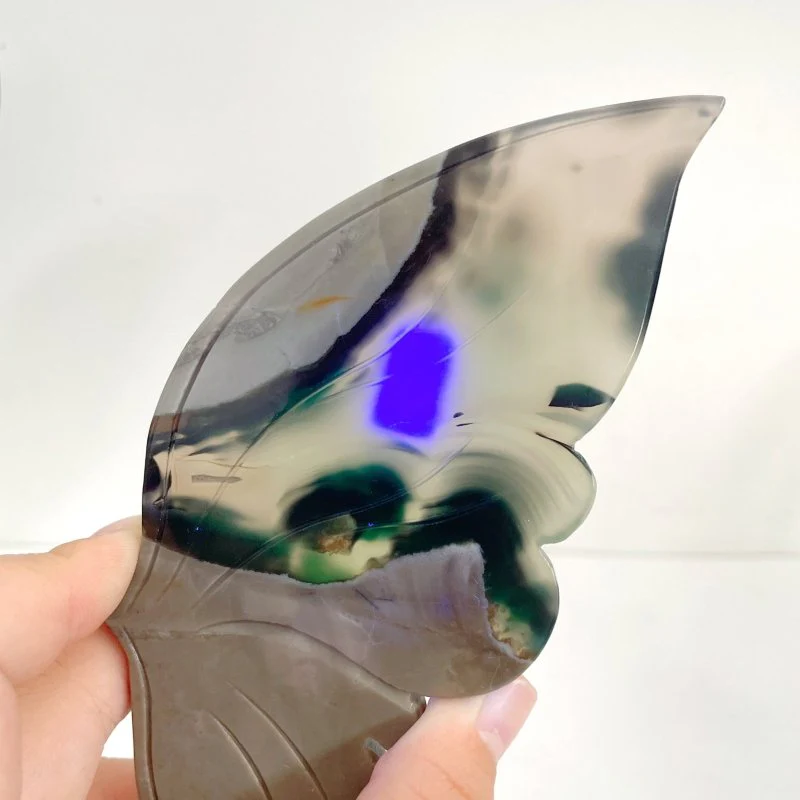 3 Pairs Volcano Agate Butterfly Wing Carving With Stand (UV Reactive) - Image 3