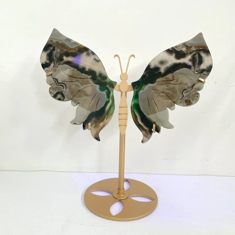 3 Pairs Volcano Agate Butterfly Wing Carving With Stand (UV Reactive) - Image 4