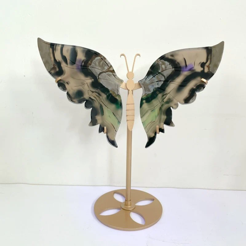 3 Pairs Volcano Agate Butterfly Wing Carving With Stand (UV Reactive) - Image 7