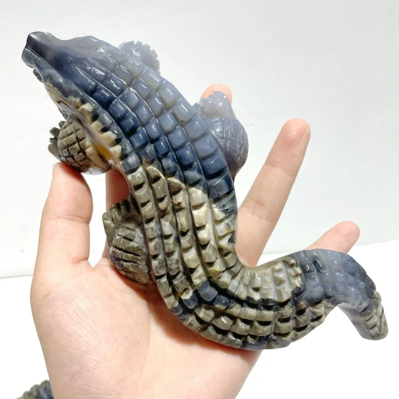 6 Pieces Large Volcano Agate Crocodile Carving(UV-Reactive)