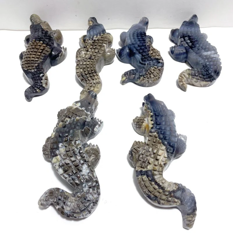 6 Pieces Large Volcano Agate Crocodile Carving(UV-Reactive) - Image 8