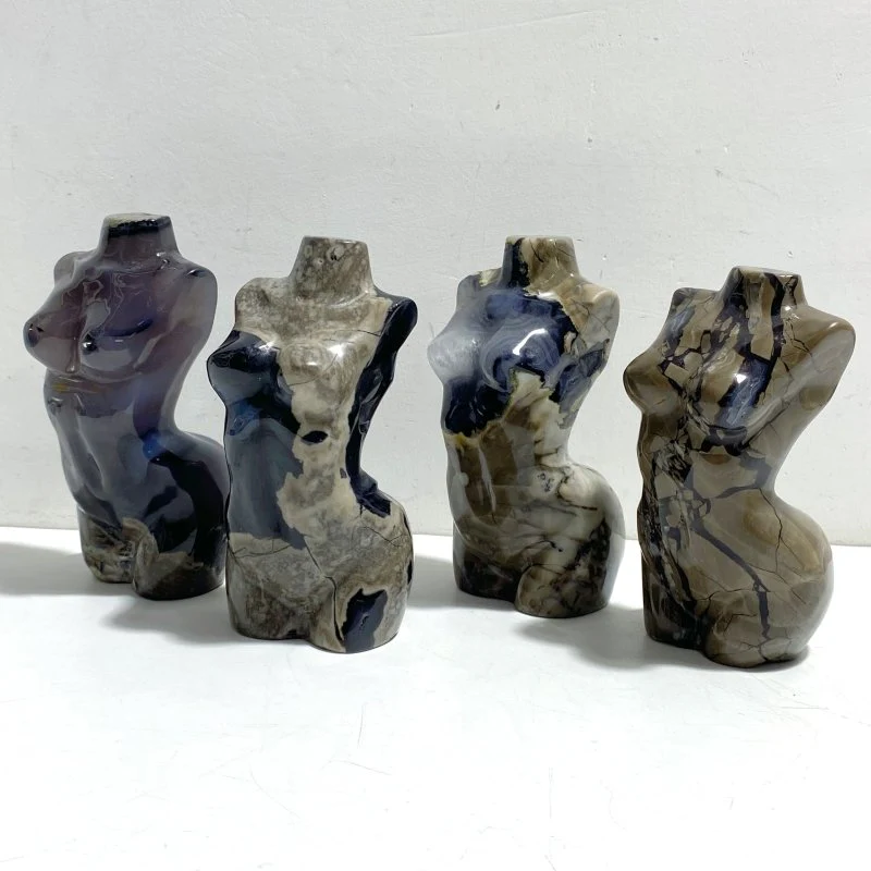 4 Pieces Volcano Agate Goddess Carving (UV-Reactive)