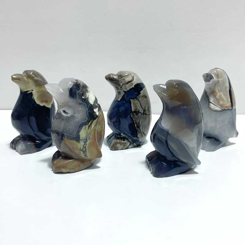 5 Pieces Volcano Agate Penguin Carving(UV-Reactive)