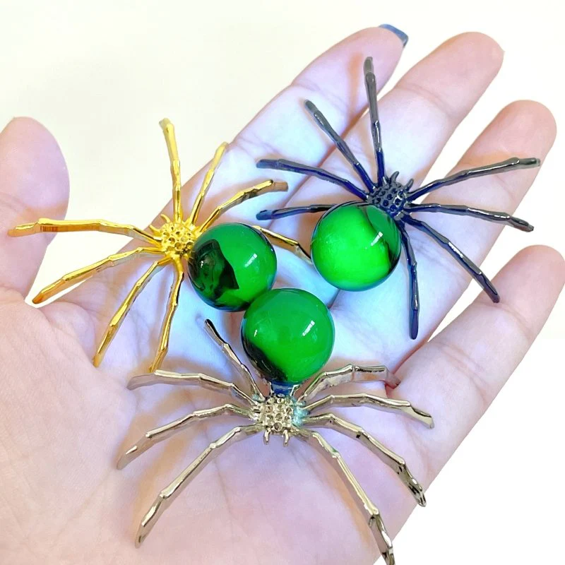 Volcano Agate Sphere Spider Ornament Handmade Alloy Spider Wholesale (UV-Reactive)
