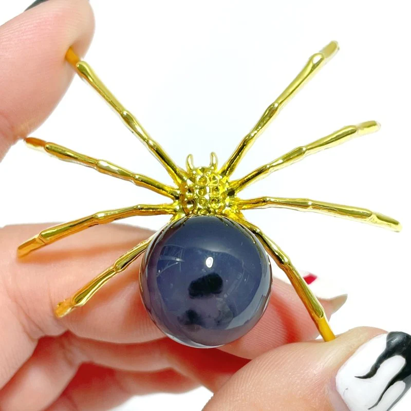 Volcano Agate Sphere Spider Ornament Handmade Alloy Spider Wholesale (UV-Reactive) - Image 3