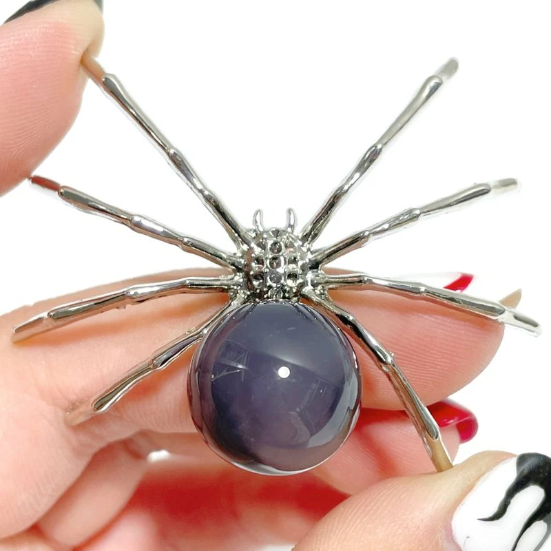 Volcano Agate Sphere Spider Ornament Handmade Alloy Spider Wholesale (UV-Reactive) - Image 5