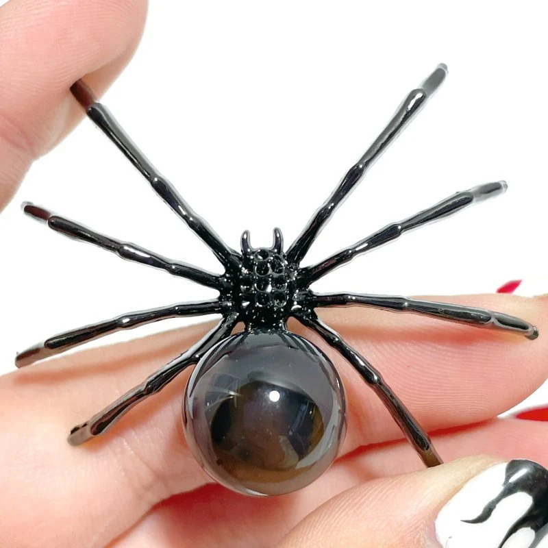 Volcano Agate Sphere Spider Ornament Handmade Alloy Spider Wholesale (UV-Reactive) - Image 6