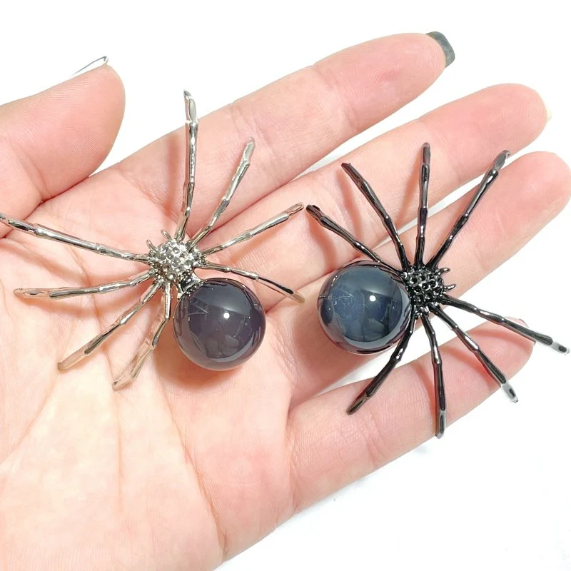 Volcano Agate Sphere Spider Ornament Handmade Alloy Spider Wholesale (UV-Reactive) - Image 9