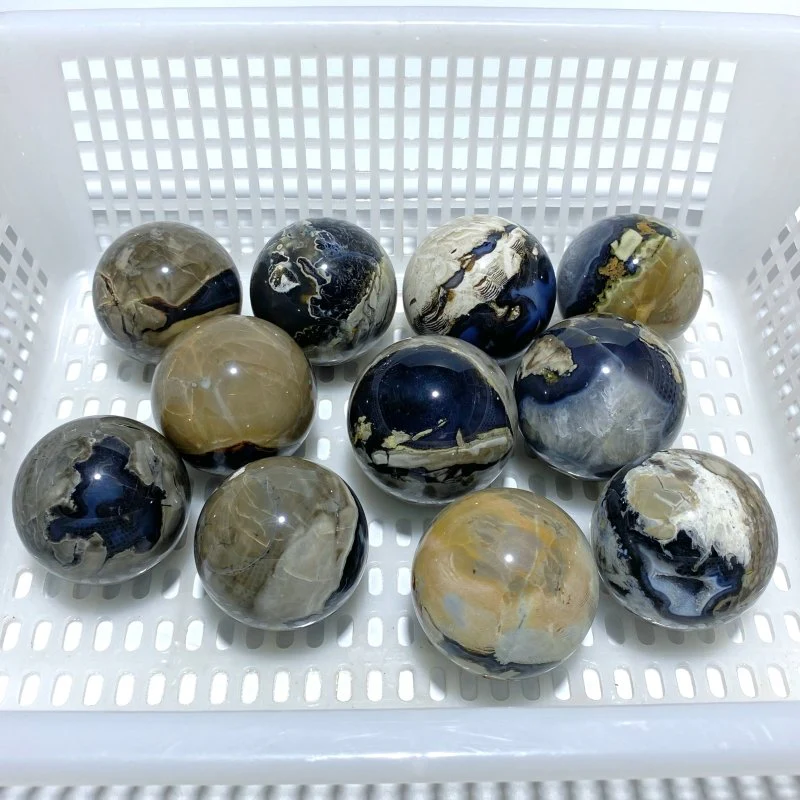 11 Pieces Volcano Agate Sphere(UV-Reactive)