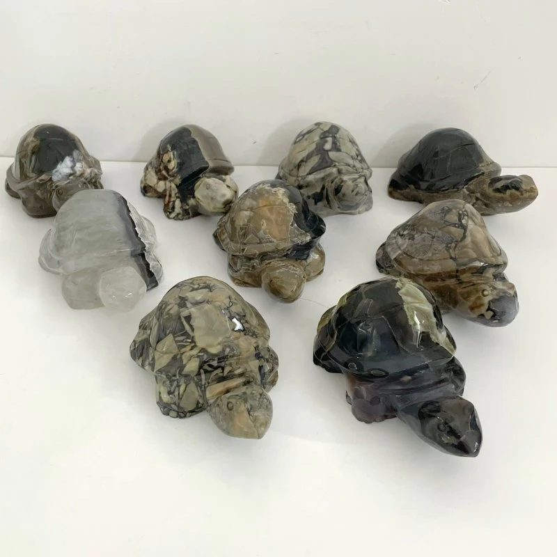 9 Pieces Volcano Agate Turtle Carving(UV-Reactive)