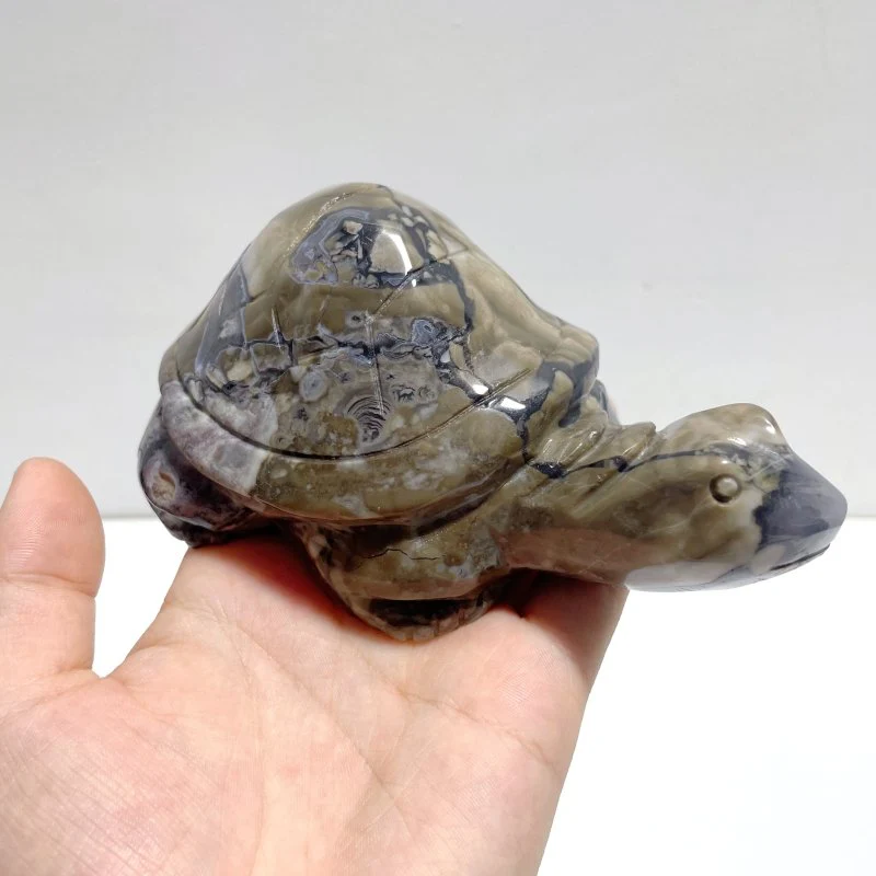 9 Pieces Volcano Agate Turtle Carving(UV-Reactive) - Image 4