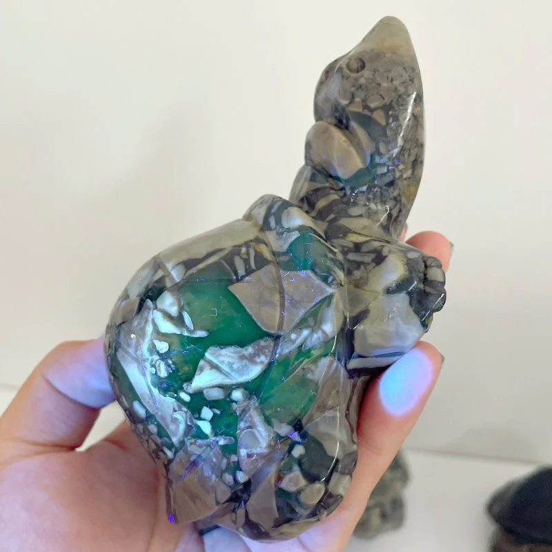 9 Pieces Volcano Agate Turtle Carving(UV-Reactive) - Image 6
