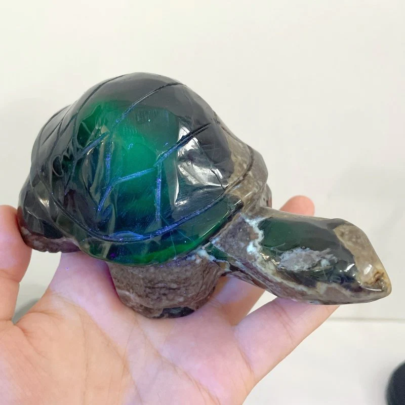 9 Pieces Volcano Agate Turtle Carving(UV-Reactive) - Image 7