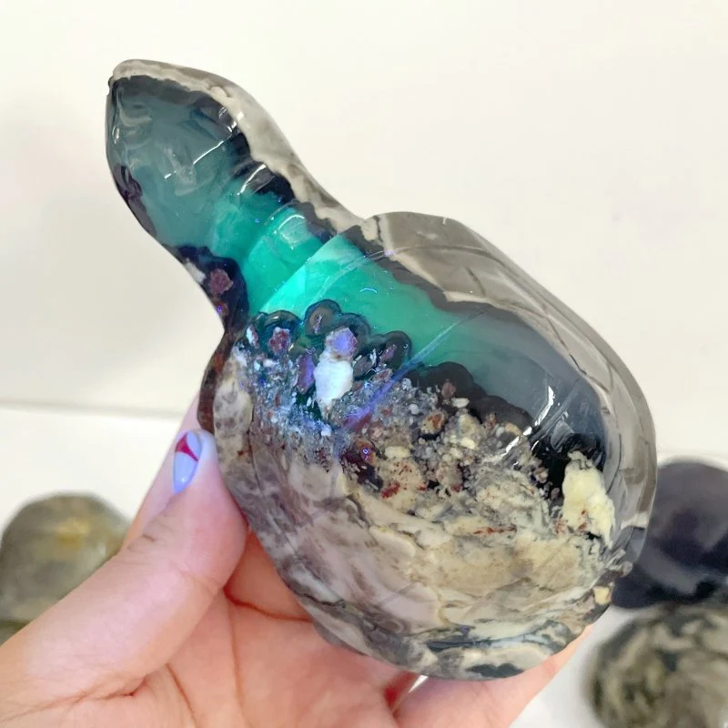10 Pieces Volcano Agate Turtle Carving(UV-Reactive) - Image 3