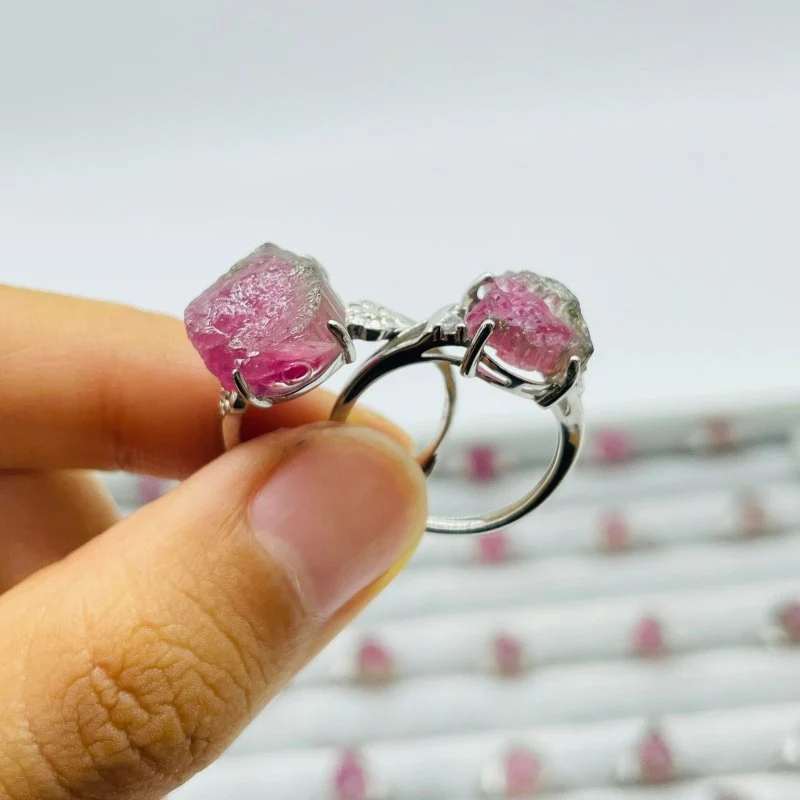 32 Pieces S925 Raw Watermelon Tourmaline Different Styles Ring - Image 2