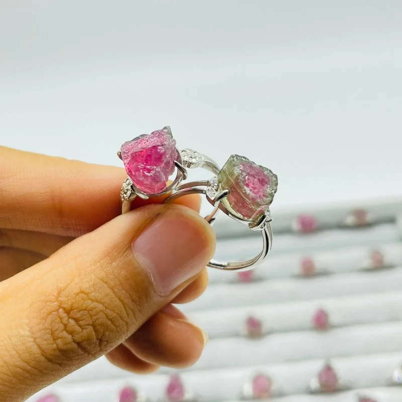 32 Pieces S925 Raw Watermelon Tourmaline Different Styles Ring - Image 3
