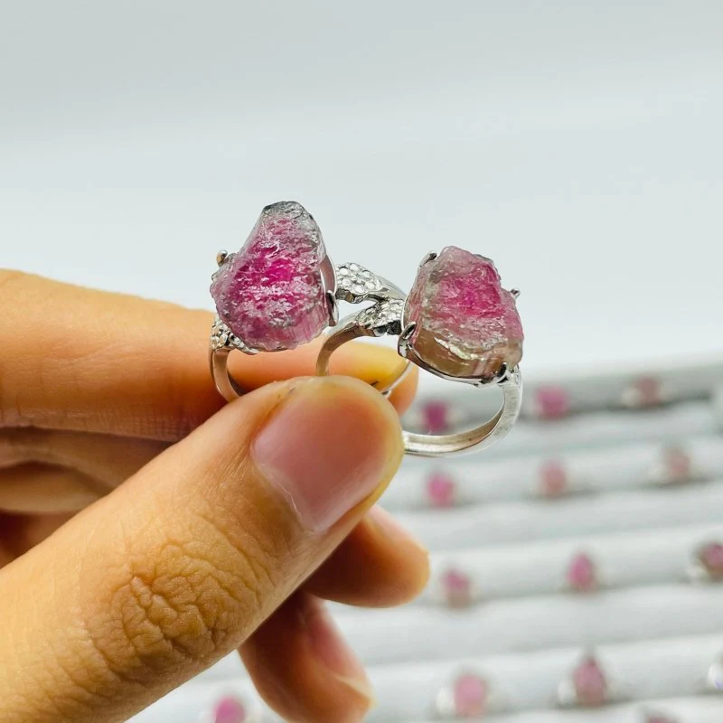 32 Pieces S925 Raw Watermelon Tourmaline Different Styles Ring - Image 4
