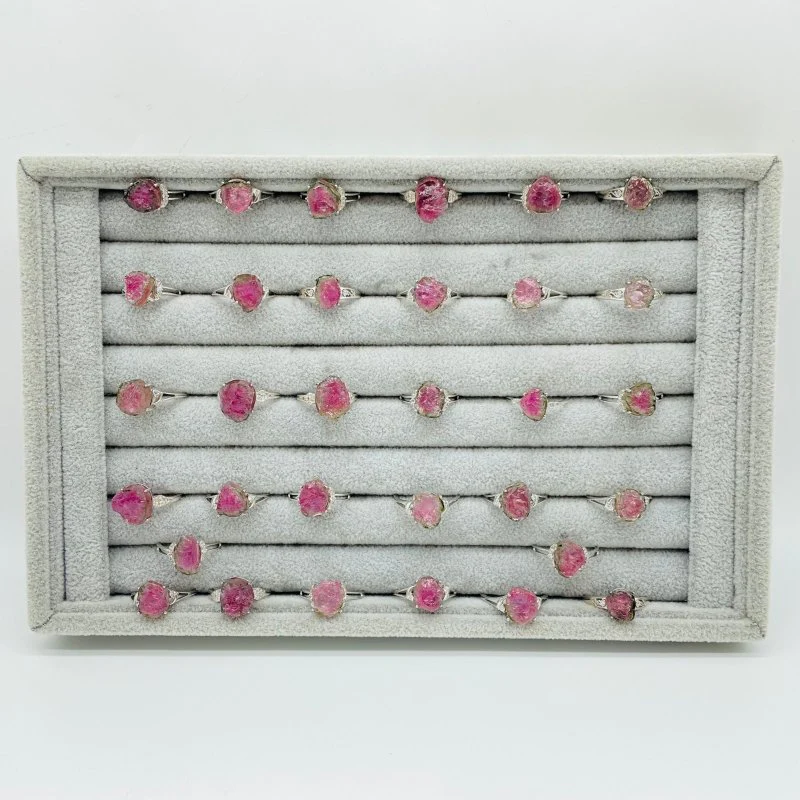 32 Pieces S925 Raw Watermelon Tourmaline Different Styles Ring - Image 6
