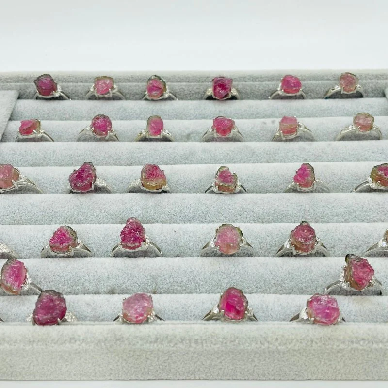 32 Pieces S925 Raw Watermelon Tourmaline Different Styles Ring - Image 7