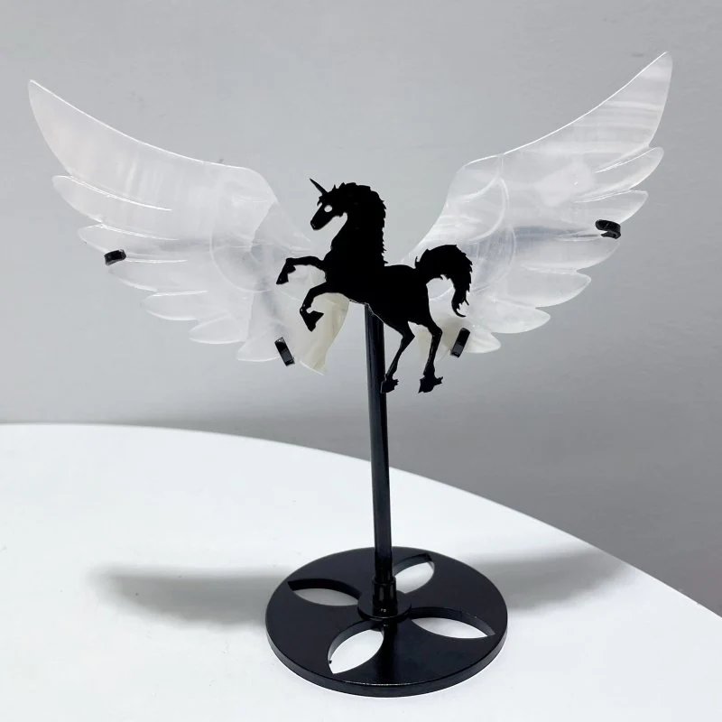 3 Pairs White Calcite Small Pegasus Wing Carving With Stand - Image 2