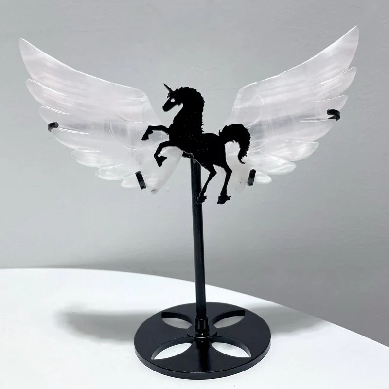 3 Pairs White Calcite Small Pegasus Wing Carving With Stand - Image 6
