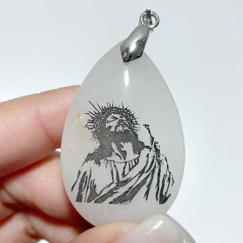 White Jade Engraved Jesus Christ Teardrop Pendant Crystal Pendant Wholesale - Image 10