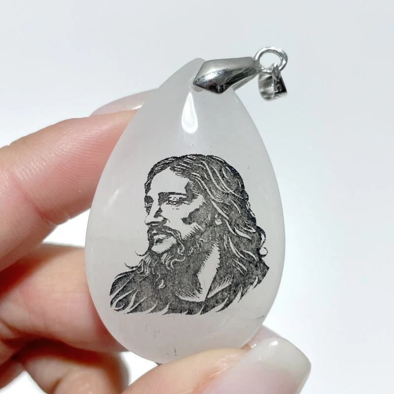 White Jade Engraved Jesus Christ Teardrop Pendant Crystal Pendant Wholesale - Image 2