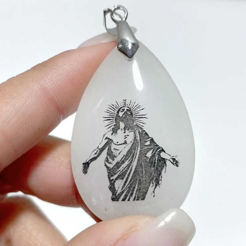 White Jade Engraved Jesus Christ Teardrop Pendant Crystal Pendant Wholesale - Image 6