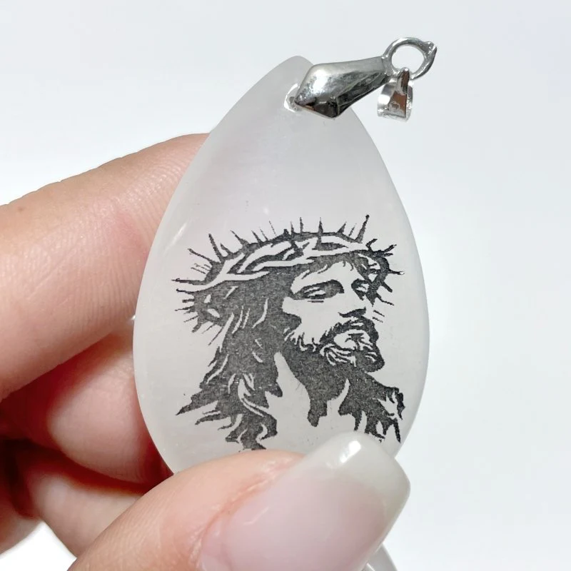 White Jade Engraved Jesus Christ Teardrop Pendant Crystal Pendant Wholesale - Image 8