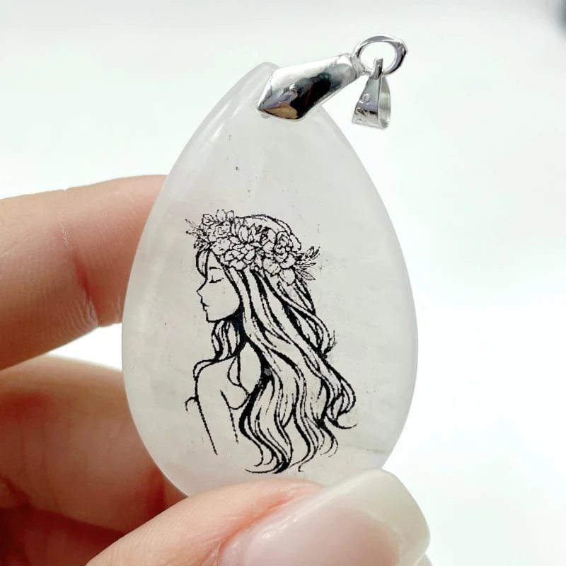 White Jade Engraved Mermaid Teardrop Pendant Crystal Pendant Wholesale - Image 4