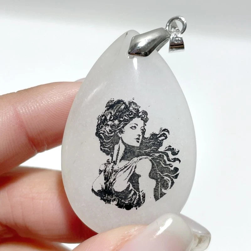 White Jade Engraved Twelve Olympians Teardrop Pendant Crystal Pendant Wholesale