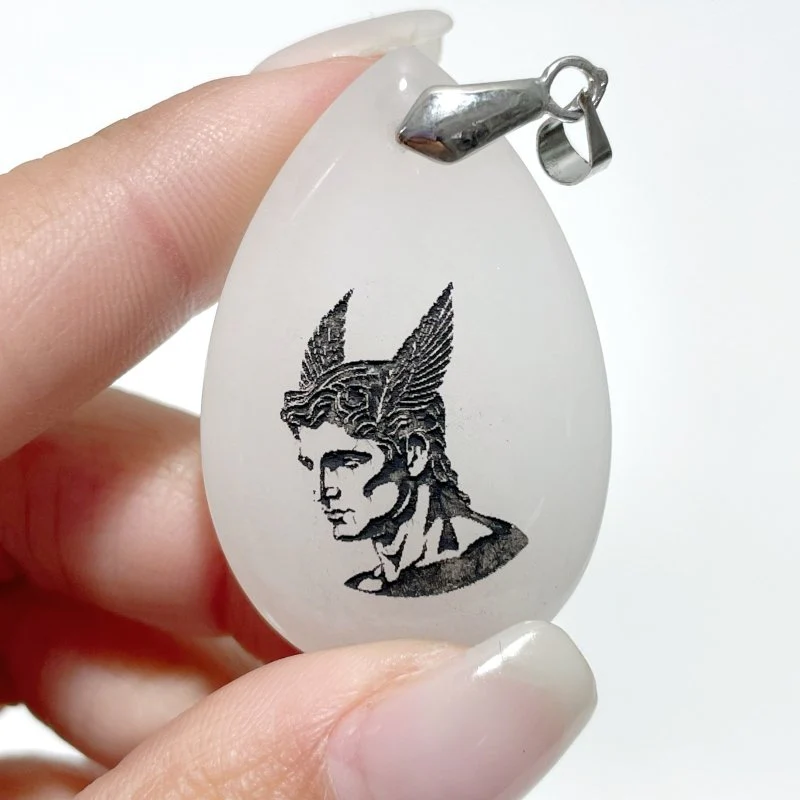 White Jade Engraved Twelve Olympians Teardrop Pendant Crystal Pendant Wholesale - Image 10