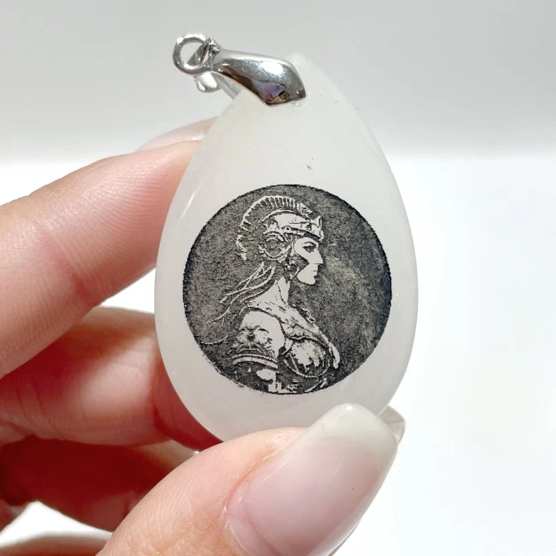 White Jade Engraved Twelve Olympians Teardrop Pendant Crystal Pendant Wholesale - Image 11
