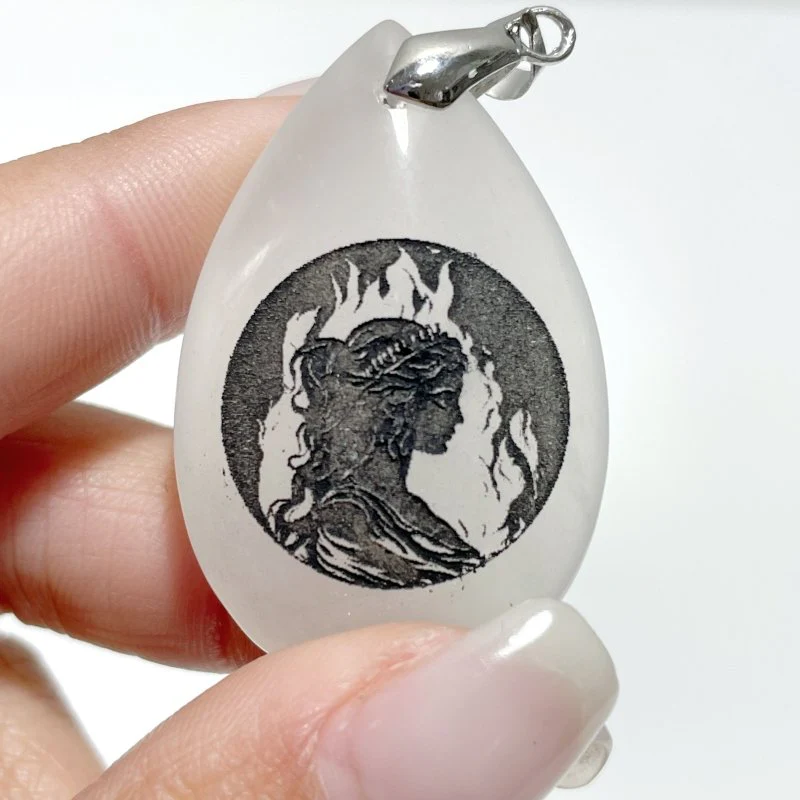 White Jade Engraved Twelve Olympians Teardrop Pendant Crystal Pendant Wholesale - Image 12