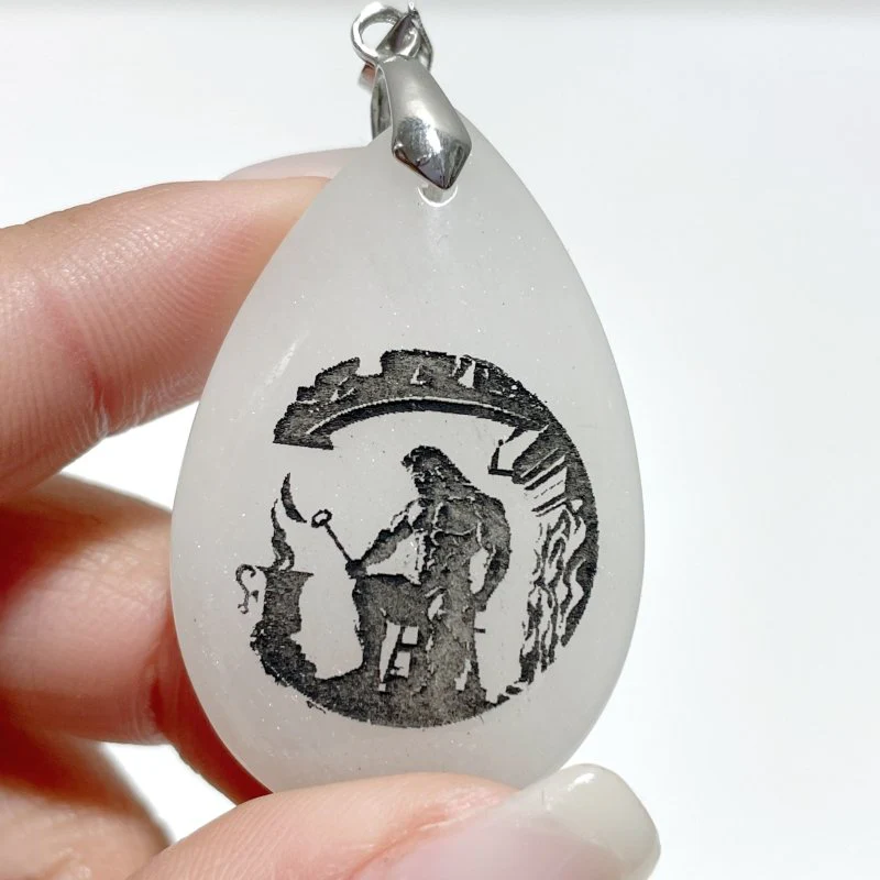 White Jade Engraved Twelve Olympians Teardrop Pendant Crystal Pendant Wholesale - Image 13