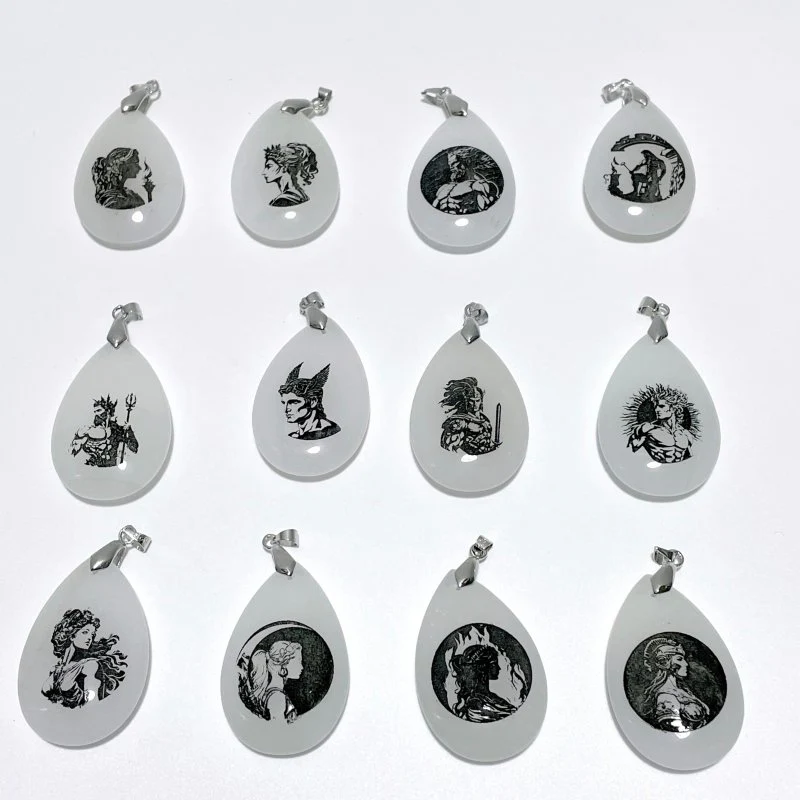 White Jade Engraved Twelve Olympians Teardrop Pendant Crystal Pendant Wholesale - Image 3