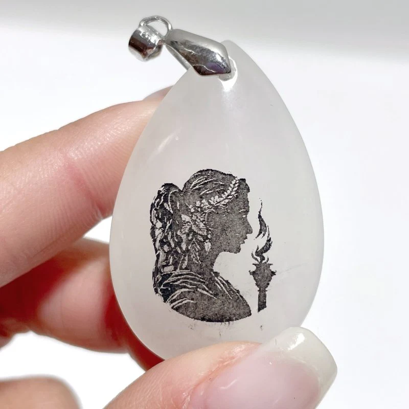 White Jade Engraved Twelve Olympians Teardrop Pendant Crystal Pendant Wholesale - Image 4