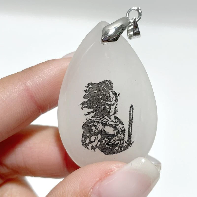 White Jade Engraved Twelve Olympians Teardrop Pendant Crystal Pendant Wholesale - Image 5